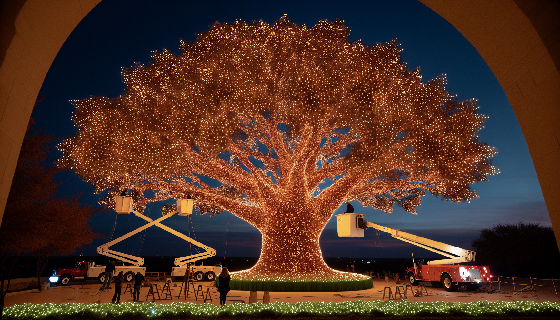 How to Decorate a Giant Tree with Lights