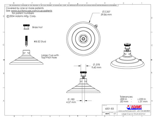 Large Suction Cup with #8-32 Stud & Nut All sales final