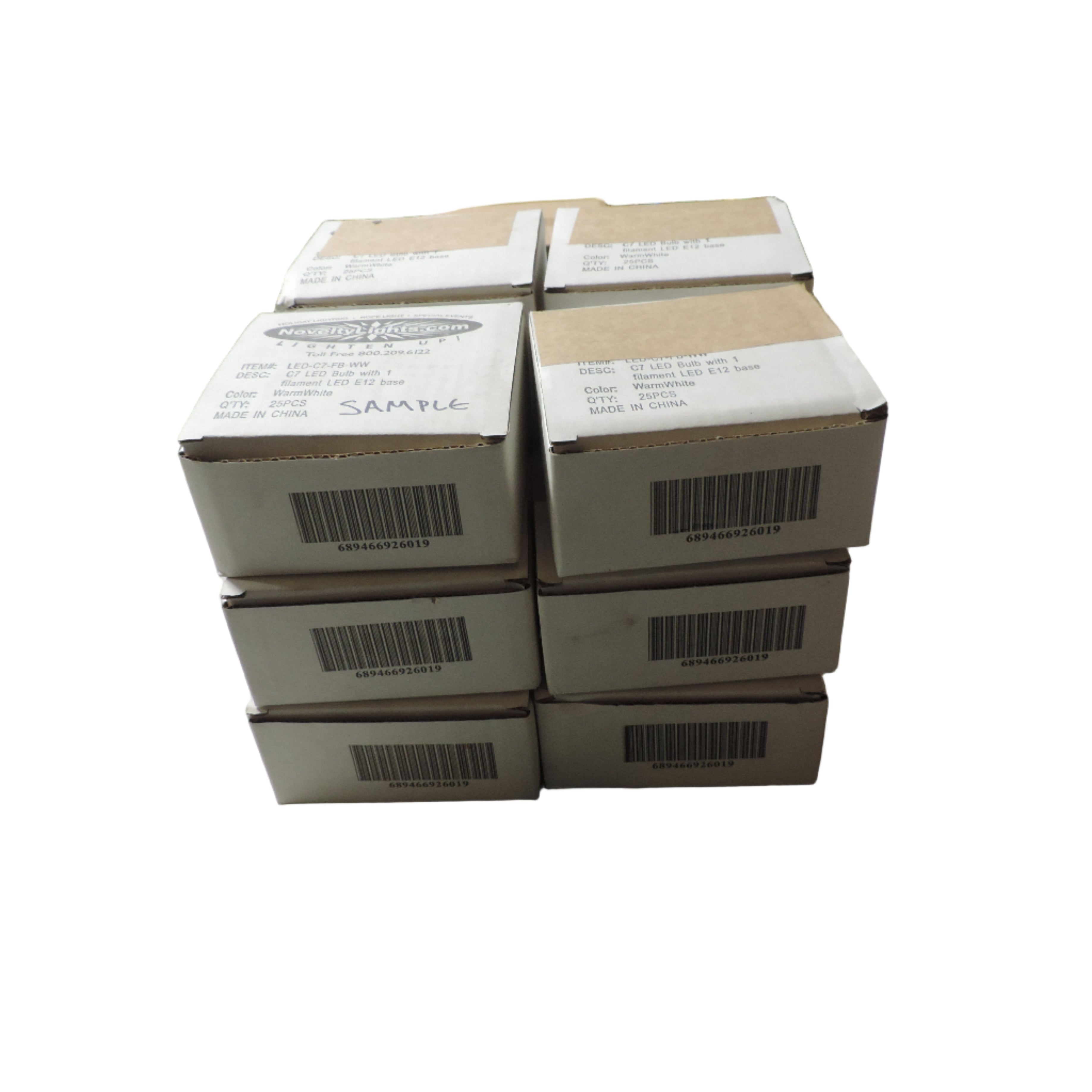 Novelty, c7 bulbs, WW filament, 300 bulbs (Reboxed)